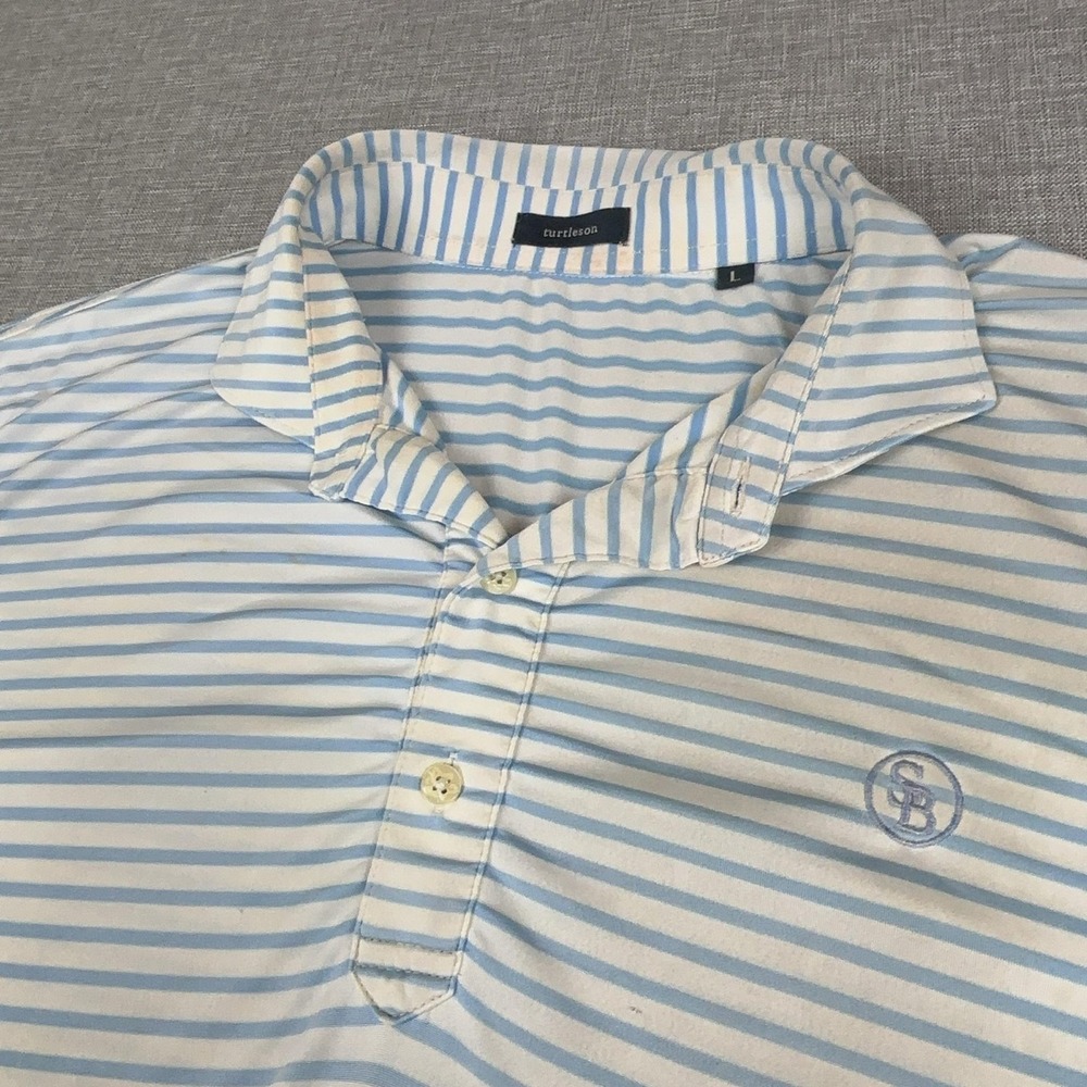 Turtleson Polo Shirt Mens L Blue Striped Lightweight Jersey Golf Short Sleeve